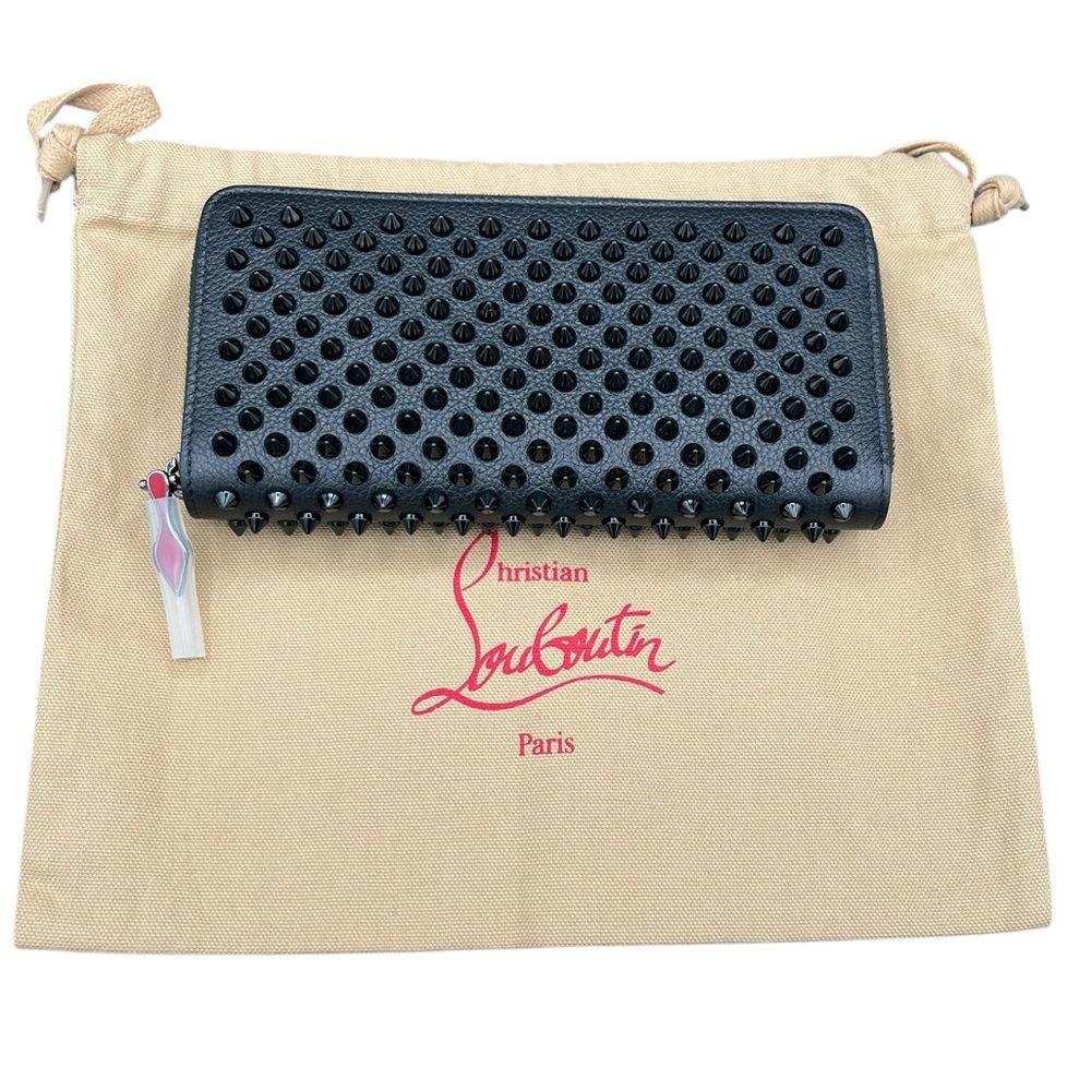 Christian Louboutin Black Panettone Wallet w/ Gun Metal Hardware & Dust Bag EUC